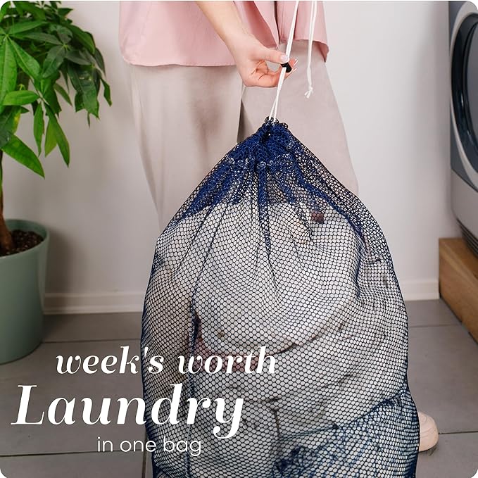 Handy Laundry Mesh XL Laundry Bags - Pack of 2 - Durable, Machine Washable with Secure Drawstring Closure - Perfect for College Dorms, Laundromats, Apartments (Blue, Large 24" x 36", 2-Pack)