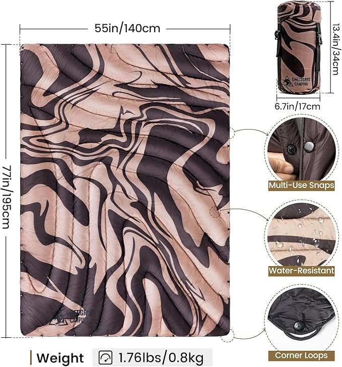 ONETIGRIS Camping Blanket,Wearable Outdoor Quilt with Recycled Thermal Insulation, Convertible to Sleeping Bag, Lightweight & Portable Travel Blanket for Camping &Hiking