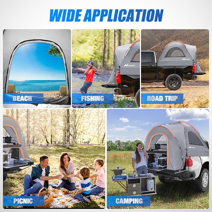 Nilight Truck Bed Tent 6.4 6.5 6.7 FT Pickup Truck Tents with Rainfly Waterproof PU2000mm Double Layer Tent Portable Full Size Regular Tailgate Bed Tent for Truck Camping Outdoor Travel, Orange Grey