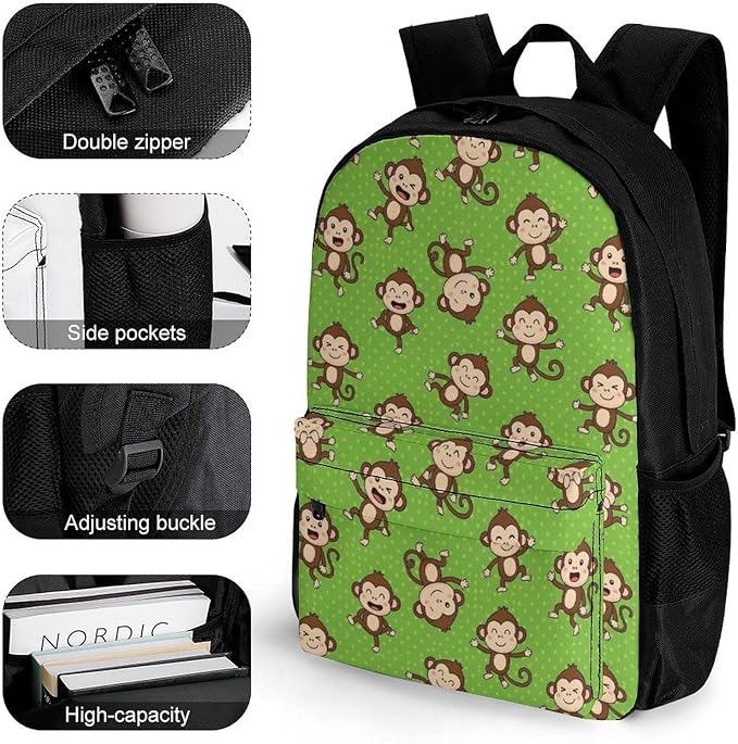 Rucksack Anti-Theft Multipurpose Large Capacity Carry On Bag, Green Clever Monkey Travel Hiking Bag Day Pack With Side Pockets