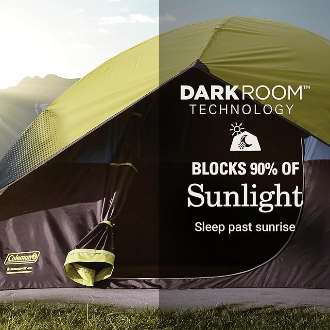 Coleman Sundome Dark Room 4/6 Person Tent, Blocks 90% of Sunlight to Keep Inside Cool, Weatherproof Tent with Rainfly Sets Up in Minutes