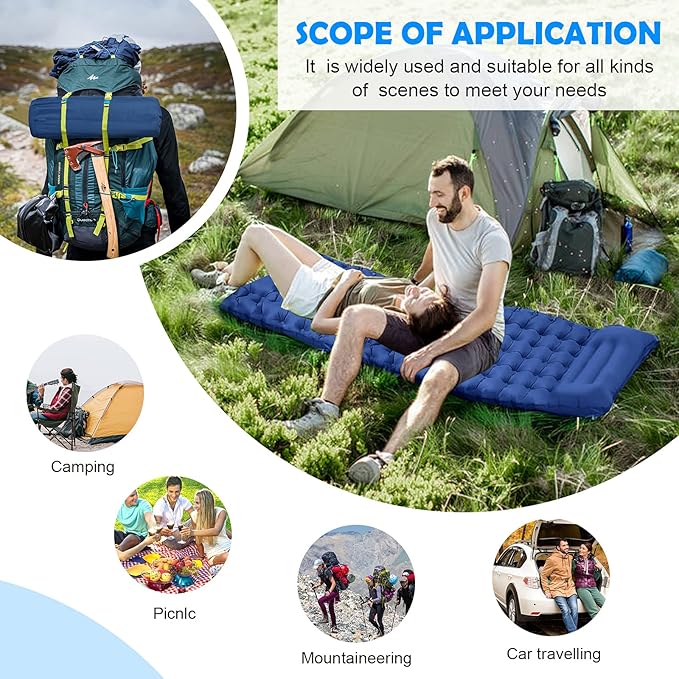 TOPCHANCES Self Inflatable Sleeping Mat,Large Ultralight Camping Mat with Pillow,Double Camping Mattress Sleeping Pad with Built-in Foot Pump for Backpacking Hiking Traveling（78.7"x 27.2"）