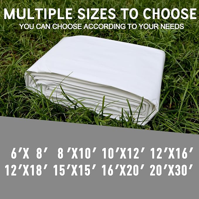 STARPYNG-10 Mil White 20x30 Feet Tarp-Heavy Duty Poly Tarpaulin-Waterproof Tarp, UV Resistant, Durable, Weather Resistant, Cover Car, Swimming Pool, Boat