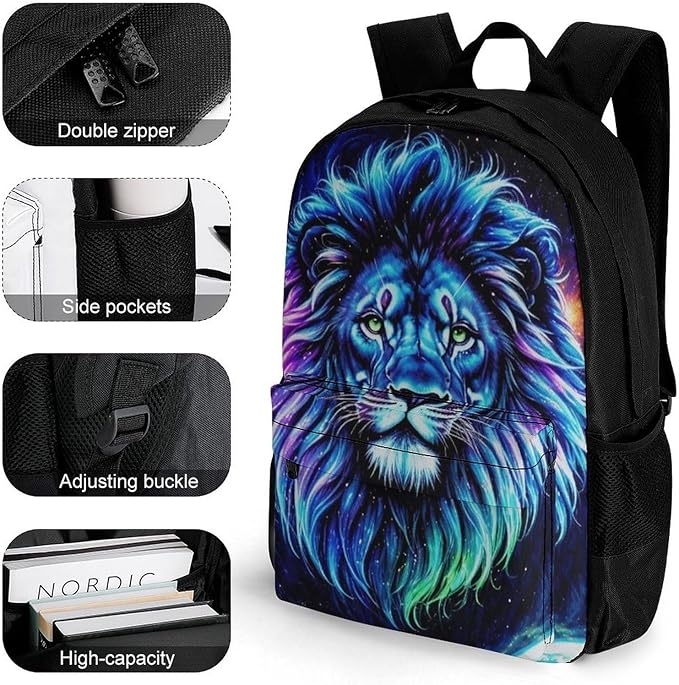 Rucksacks Lightweight Multipurpose Anti-Theft Cool Lion In The Universe Surreal Style Space Art Shoulder Bag Big Capacity Traveling Camping Backpack With Side Pockets