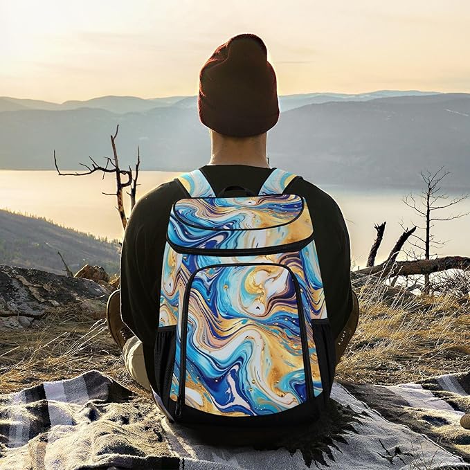 YETTASBIN Leakproof 36 Cans Cooler Backpack for Men Women - Marble Insulated Backpack Cooler Large Capacity Waterproof Lunch Bag for Hiking, Camping, Beach, Fishing, Work