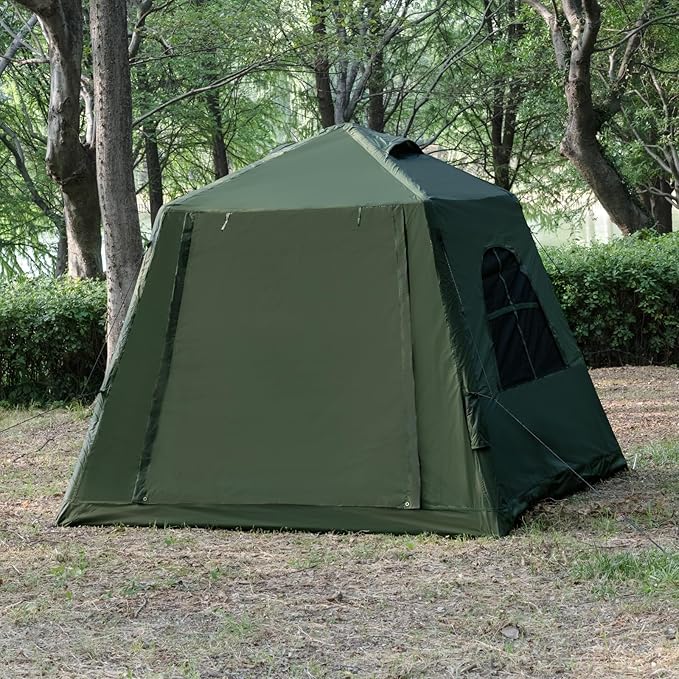Inflatable Camping Tent with Hand Pump Waterproof Outdoor Blow up Tent 2-8 Person Oxford 4 Season Glamping Air Tent Cabin House with Mesh Windows & Door
