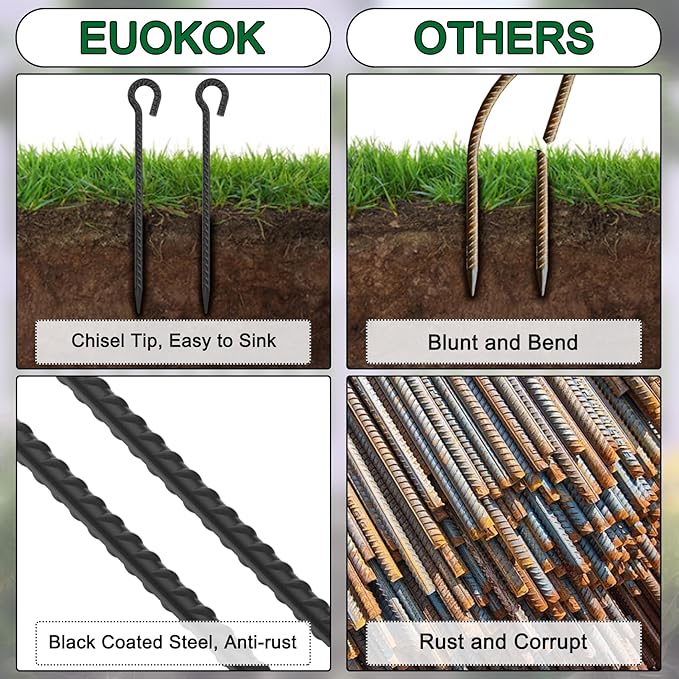 Rebar Stakes 48 Inch 1/2 Inch Diameter Heavy Duty Metal Tree Spikes 6Pcs, Garden Rope Fence Stake for Creating a Rope Border Around Flower Beds, Fence, Trees, Garden Paths, Walkways, Fountains (Black)