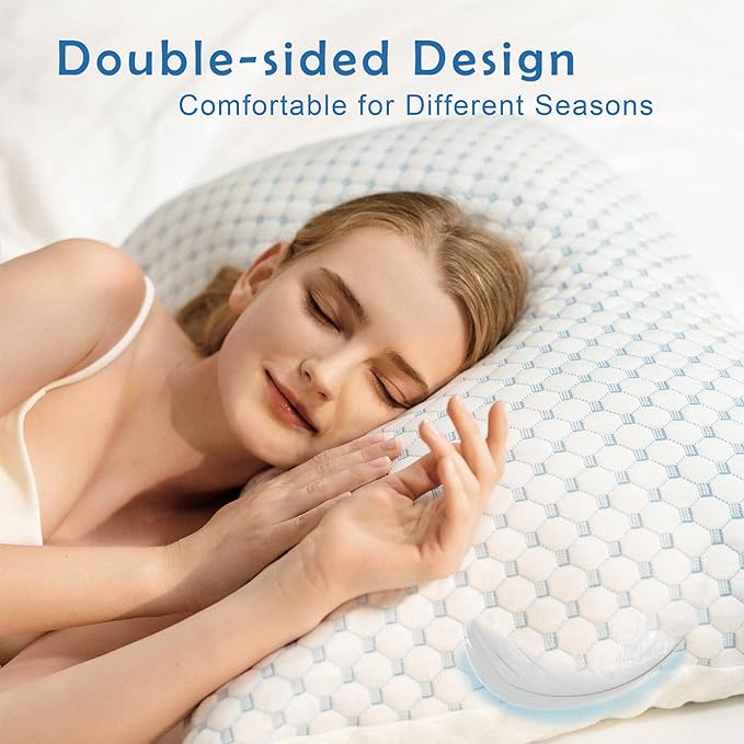 Premium Adjustable Shredded Memory Foam Pillow - Suitable for Side, Back, and Stomach Sleepers, with Cooling Fiber Machine Washable Cover (Standard - 1 Count)