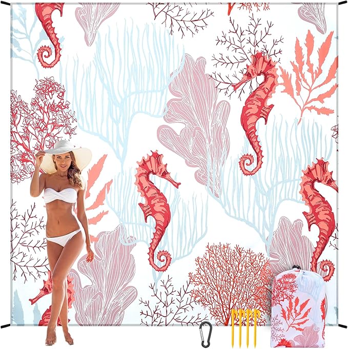 Beach Blanket, Sandproof Beach Mat, Waterproof Quick Drying Lightweight Outdoor Aztec Picnic Mat 79" X 83"/120"x108" for 2-8 Adults for Travel, Camping, Hiking