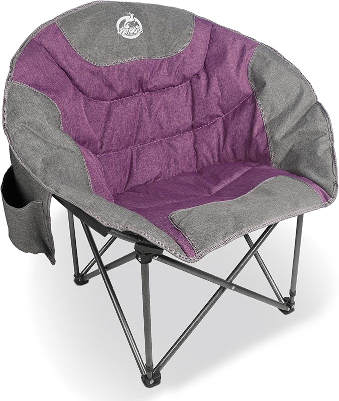Northroad Folding Compact Camping Moon Chair, Outdoor Padded Saucer Round Chair w/Cup Holder Supports up to 300 lbs for Beach Hiking Fishing Picnic Lawn,Purple&Grey