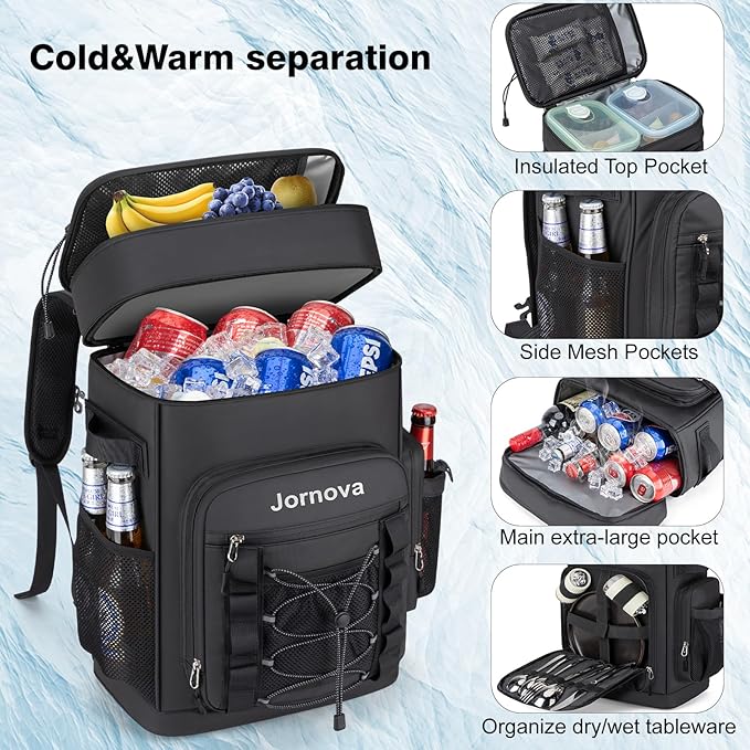Insulated Cooler Backpack, 40L Leakproof Backpack with Double Compartments for Men & Women, Large Lunch Cooler for Camping, Beach, Travel, Picnic, Up to 48 Cans
