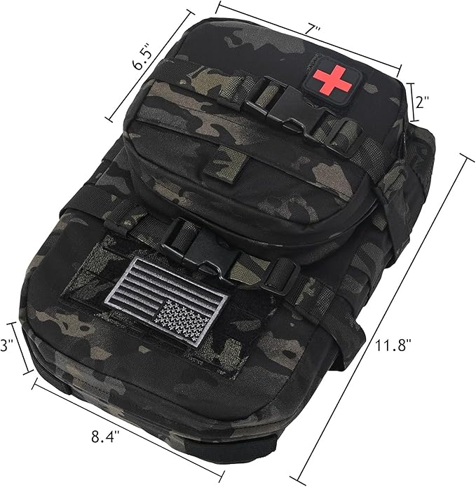 Tactical Mini Molle Hydration Pack,Molle Hydration Carrier with IFAK Pouch&US Flag&Med Patch,Hydropack for 2L Water Bladder