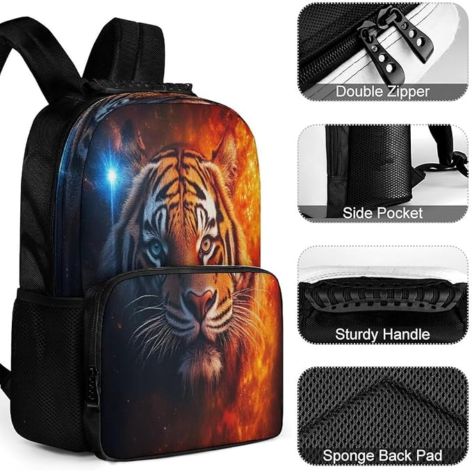 Lightweight Rucksacks for Climbing Outdoors Walking Cycling, Large Capacity Anti-Theft Multipurpose Carry On Bag, Space Fire Flame Animal King Wild Angry Tiger Camping Outdoor Backpack