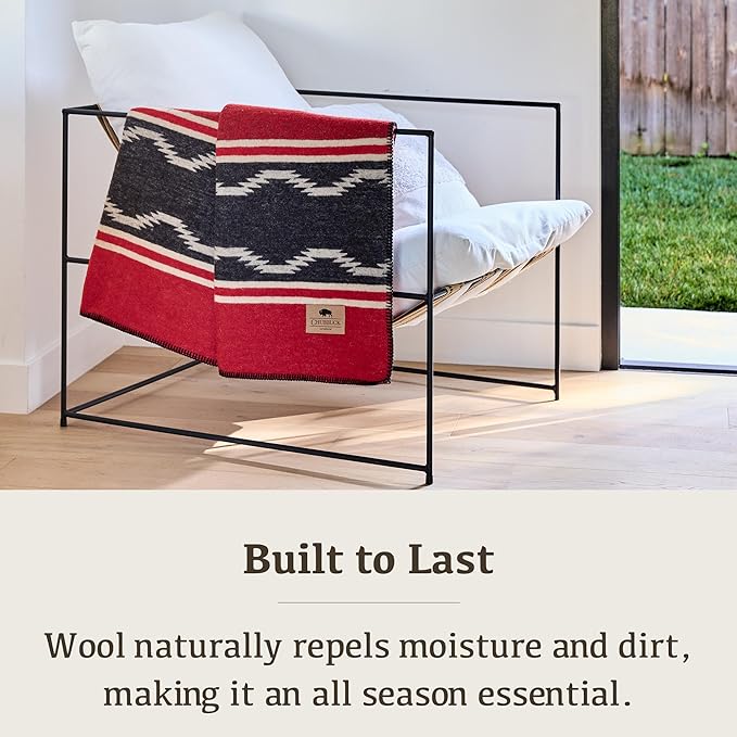 Chubbuck 100% Wool Blanket Camping (60" x 84") - Large Warm Blanket for Camping, Emergency, Outdoor Concerts and Home Use - Reversible, Fire Retardant, Soft and Warm Blankets for Winter (Navigator)