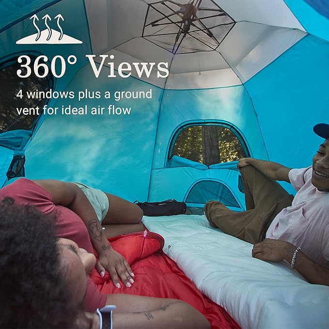 Coleman Camp Burst 4-Person Camping Tent, Umbrella-Style Pop-Up Tent with 45s Easy Setup, Dark Room Option Available, Tub Floor and Taped Seams Keep You Dry, 360° Views | Umbrella-Style, Pop-Up Tent, 45s Easy Setup, Tub Floor, Taped Seams