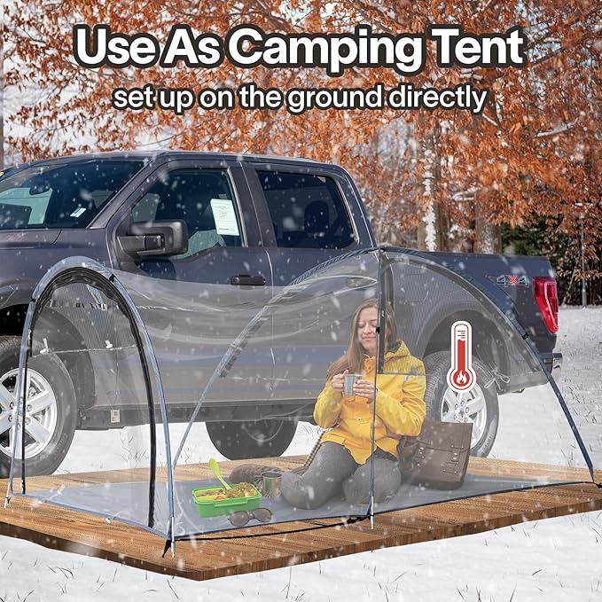 EighteenTek Truck Tent Bed Pickup Camping 2 Person Camper Shell Pop Up Automatic Setup Waterproof PU2000mm Double Layer Rainfly Adjustable 5 5.5 6 6.5 8 ft