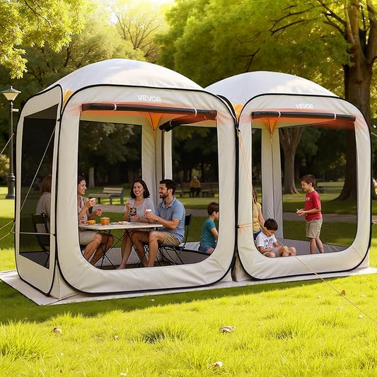 VEVOR Pop up Screen House Tent, 12 x 6 ft, 2 in 1 Screen Gazebo, Portable Screened in Canopy with Carry Bag, Netting Sides, Ground Stakes, for Garden, Patio, Backyard, and Outdoor Activities, Beige