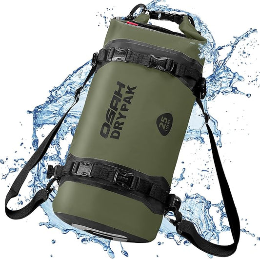 25L Waterproof Dry Bag - Motorcycle Luggage Tail Bag with Straps for Back Seat, Roll Top Lightweight Waterproof Backpack Sack for Travel, Swimming, Boating, Kayaking, Camping and Beach