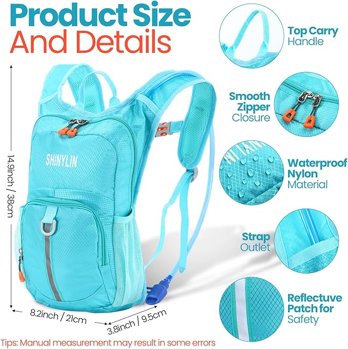 Kids Hydration Backpack with 1.5L Water Bladder Hiking Backpack Lightweight for Boys or Girls Children Biking Climbing Running Cycling