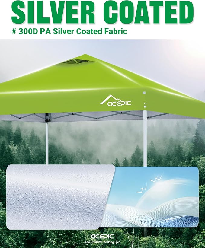10x10 Pop Up Canopy Tent,300D Silver-Coating Top,Pop Up Canopy Tent Instant Portable Shelter with 1-Button Push and Wheel Carry Bag, 8 Stakes and 4 Canopy Weights (Radiant Green, 10x10)