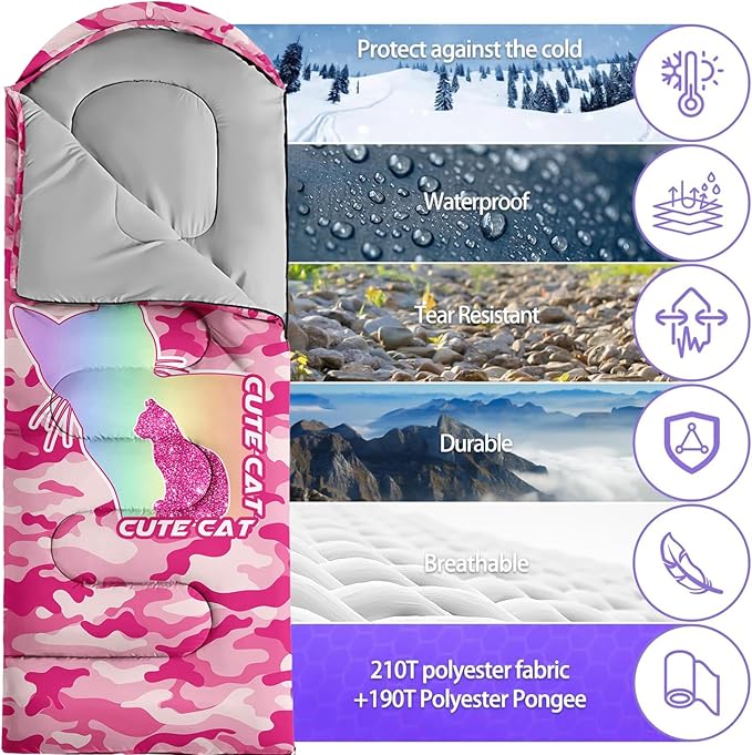 Sleeping Bags for Adults Youth Kids,3D Printing Camping Sleeping Bag for Girls Boys Lightweight Waterproof Cold/Warm Weather Sleeping Bag for 3 Seasons