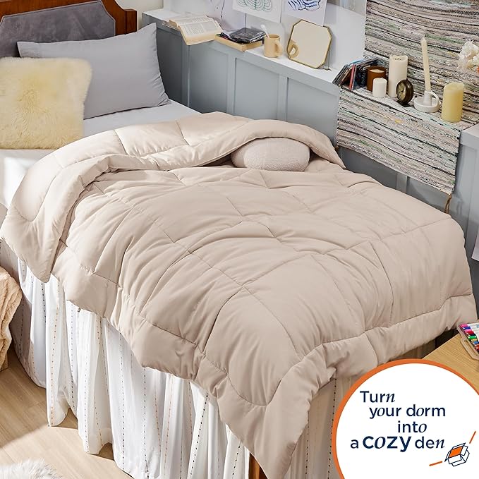 Bedsure Comforter Duvet Insert - Quilted Comforters Twin Size, All Season Duvet, GentleSoft Down Alternative Bedding, with 8 Tabs, Gifts for Women/Men, Beige, Twin 88 x 68 Inches