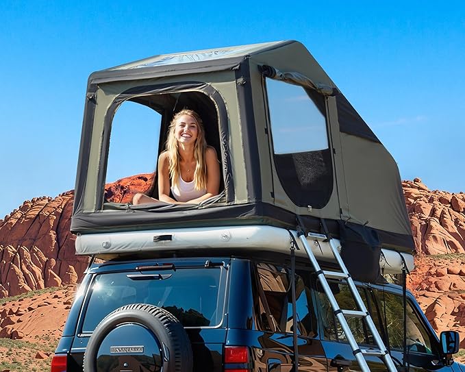 YOLENY Inflatable Rooftop Tent, Multi-Purpose SUV Tents with Air Cushion, 2 TPU Skylights, Telescopic Ladder & Extended Canopy, Full Dull Poly Textured Oxford, Easy Set-up for Camping