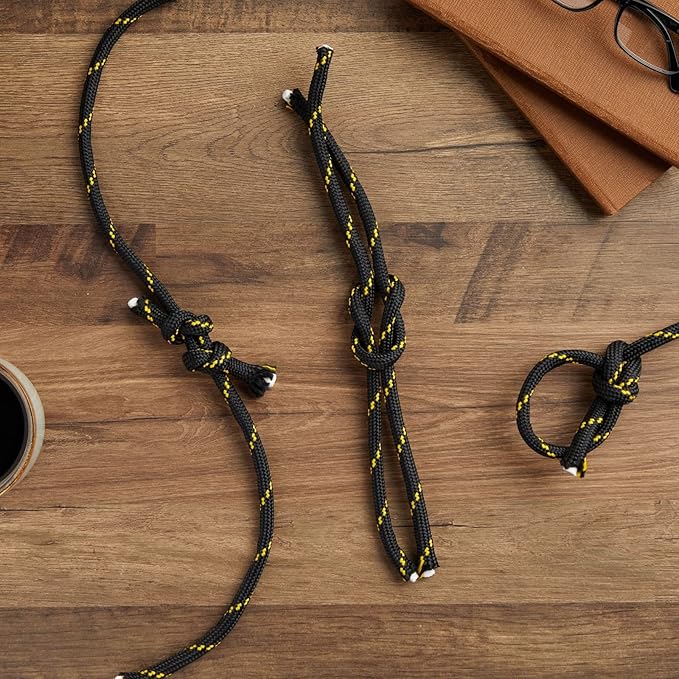 Diamond Braided Rope - 3/8 in x 100 ft, Black & Yellow Polyester - Low Stretch & High Shock Absorbency for Boat Rope, Trailer Tie Down, Emergency Shelter & Outdoor Gear