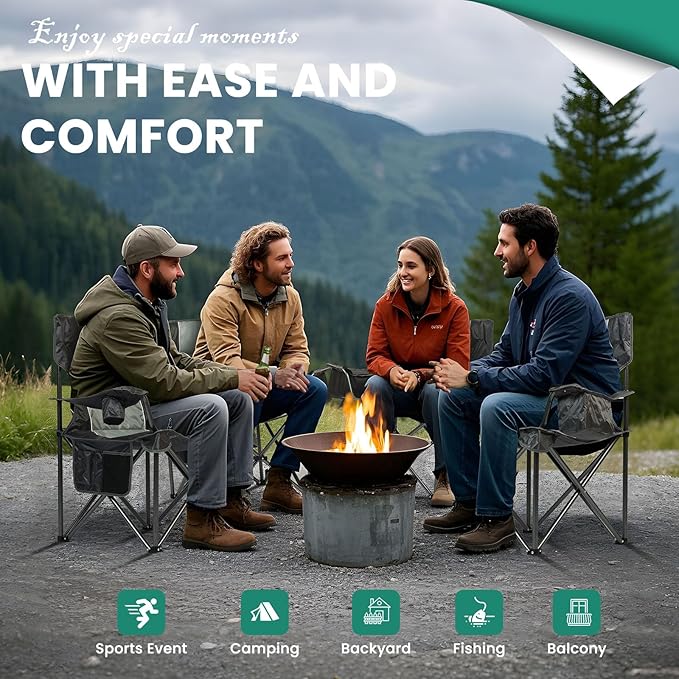 4 Pack Oversized Folding Camping Chair for Adults, Supports 500 LBS Camping Chairs, Outdoor Lawn Chairs for Adults, Portable Chairs for Camping, Beach, Fishing, Hiking, Gray