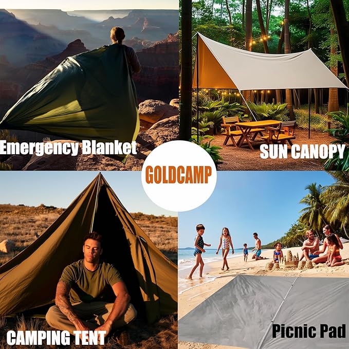 Waterproof Camping Tarp，210T Ripstop Polyester Fabric with 6000mm PU Waterproof Rating Hammock Rain Fly,Tent Tarp Shelter Canopy，Camping Traveling Awning Backpacking Tarp(Brown 10×10ft)
