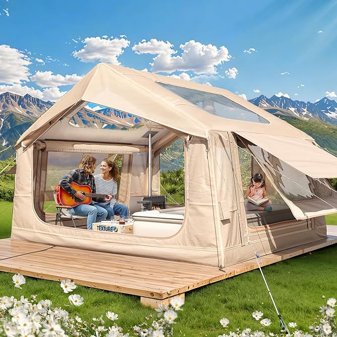 YOLENY 2/4/6 Person Inflatable Tents for Camping, Quick Setup in 2 Minutes with Hand Pump, Oxford Blow Up Tent with Skylight & Canopy, Spacious Cabin Tent for Family Camping & Hiking