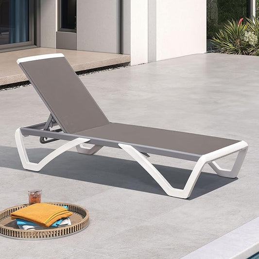 PURPLE LEAF Patio Chaise Lounge Chair Outside Aluminum Plastic Stackable Tanning Chairs for Pool Sunbathing Beach Deck Outdoor Lounger, Taupe