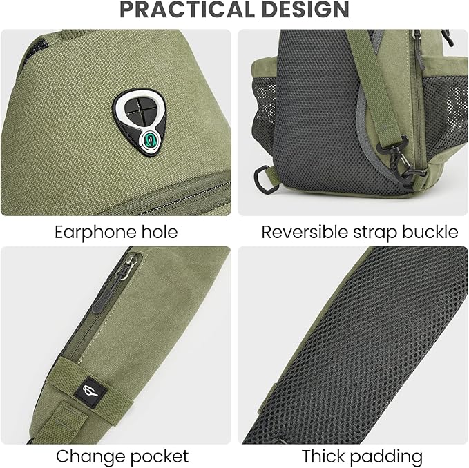 G4Free Canvas Sling Bag Crossbody Backpack with USB Charging Port & RFID Blocking, Hiking Daypack Chest Bag for Women Men