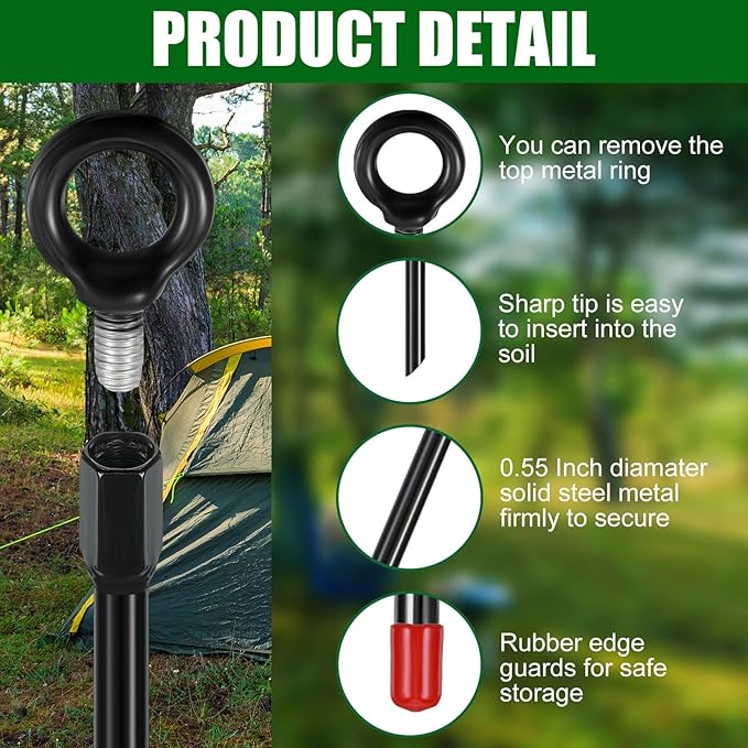 6 Pcs 40 Inch Extra Long Ground Anchor 4" Wide Helix 14 mm Rod Auger Earth Ground Anchor Metal Heavy Duty Anchors Hook Wind Stakes Eye Anchor for Guying Tents Fencing Canopies Bridge House