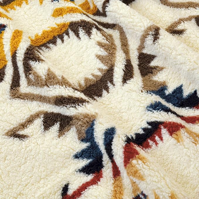 UKELER Boho Sherpa Fleece Blanket 90'' × 112'', Ultra Soft Aztec King Szie Blanket for All Season, Cozy, Plush, Bohemian Throw Blanket for Bed/Couch/Sofa/Office/Camping