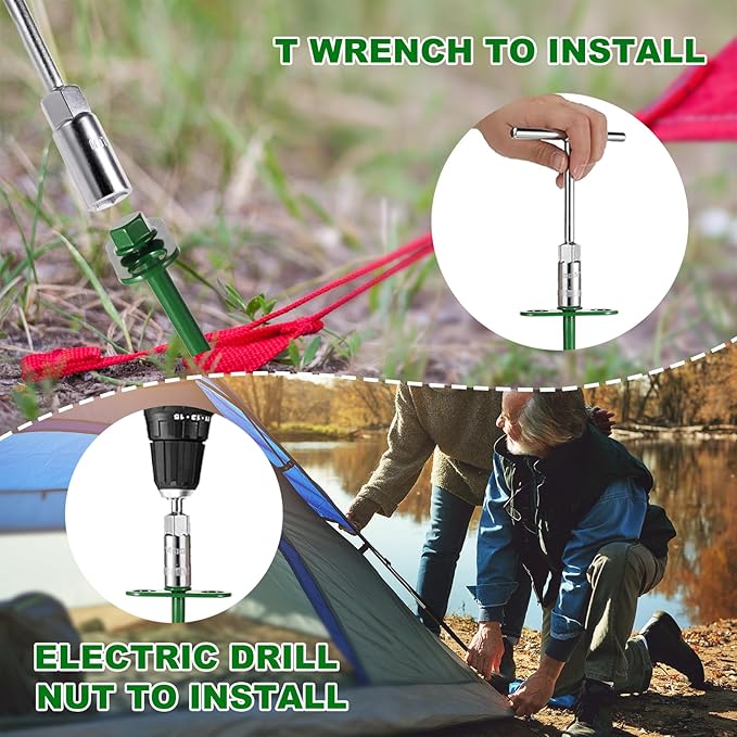360° Adjustable Tent Stakes Heavy Duty Trampoline Stakes Dog Tie Out Stake 4 Pack Screw in with Protective Cover for Tent, Trampoline,Inflatable Christmas Decoration,Swing Sets 12 inch (4 X 12)