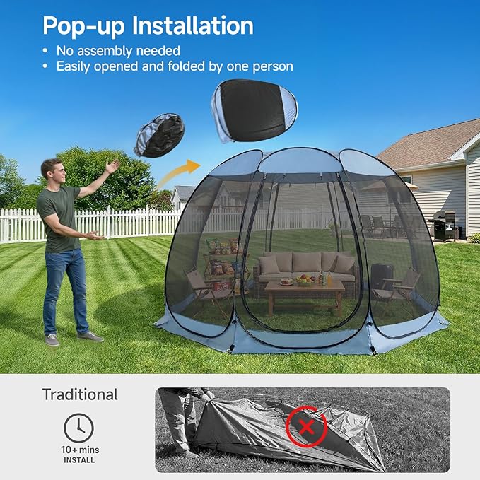 Alvantor® Pop Up Screen House Gazebo, Portable Mosquito Net Tent, UV Protected Sun Shelter for Patio, Backyard & Camping, Instant Setup for 2-10 People