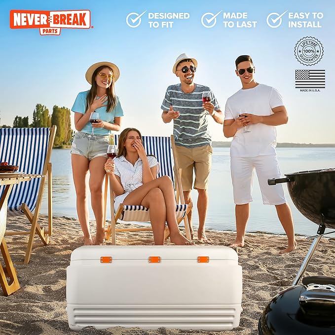 NeverBreak Parts - Igloo Cooler Replacement Parts - Large Repair Kit | High Strength Igloo Cooler Hinges Replacement with Latches | Ice Chest Repair Kit