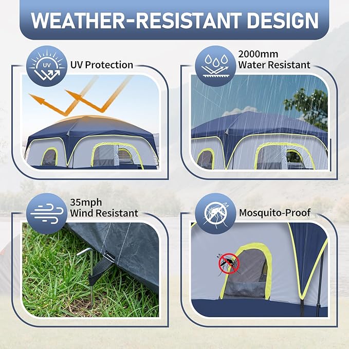 Outvita 6 Person Camping Tent with Carry Bag, Waterproof Windproof Easy Setup, Portable Family Camping Tent with 1 Mesh Door & 5 Large Mesh Windows, 10'X9'X83in