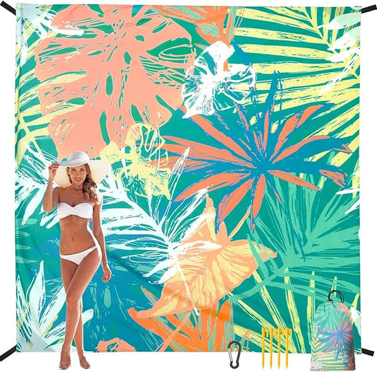 Beach Blanket, Sandproof Beach Mat, Waterproof Quick Drying Lightweight Outdoor Aztec Picnic Mat 79" X 83"/120"x108" for 2-8 Adults for Travel, Camping, Hiking