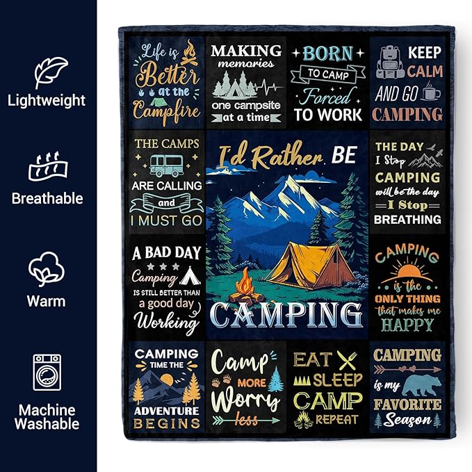 Camping Gifts for Women Men, Camping Blanket, Camper Decor, Camping Essentials Soft Throw Blanket for Couch Bed Sofa 60" X 50"
