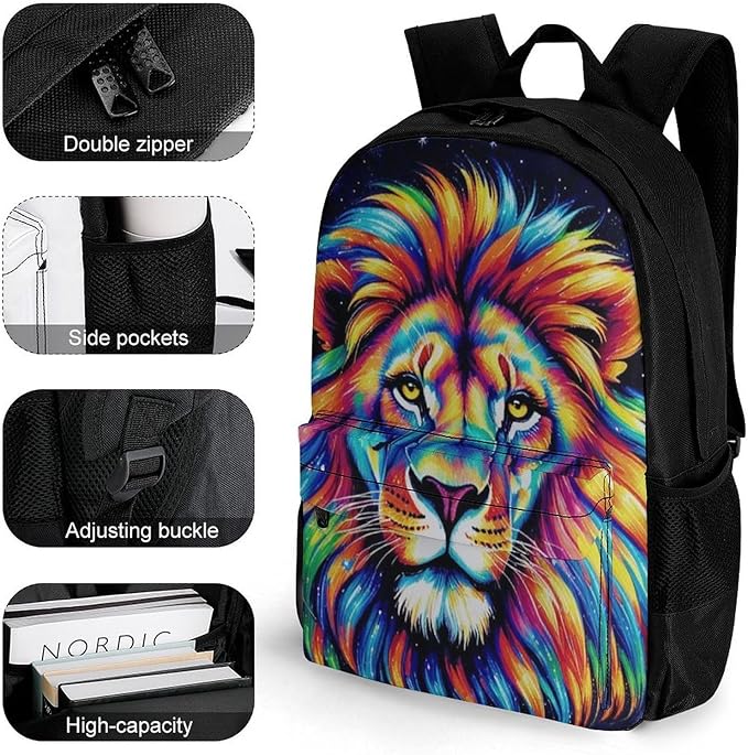 Daypack Lightweight Multipurpose Anti-Theft Galaxy Lion Art Shoulder Bag Large Capacity Laptop Book Bag Rucksack With Adjustable Shoulder Straps