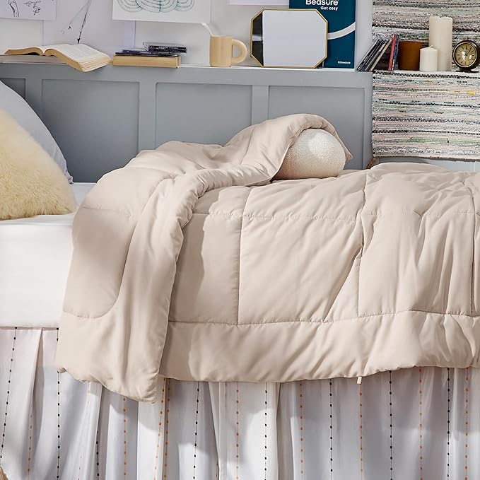 Bedsure Comforter Duvet Insert - Quilted Comforters Twin Size, All Season Duvet, GentleSoft Down Alternative Bedding, with 8 Tabs, Gifts for Women/Men, Beige, Twin 88 x 68 Inches