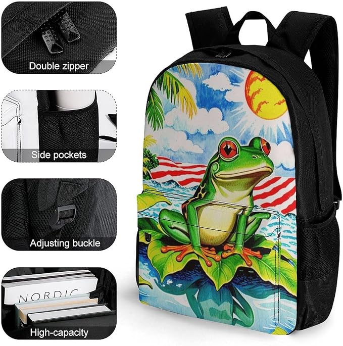 Supdreamc Daypack Backpack Multipurpose Anti-Theft Large Capacity Bookbag, Flag Of American Palm Tree Frog Travel Hiking Camping Rucksack With Adjustable Shoulder Straps