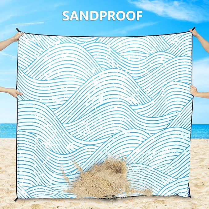 Beach Blanket, Sandproof Beach Mat, Waterproof Quick Drying Lightweight Outdoor Aztec Picnic Mat 79" X 83"/120"x108" for 2-8 Adults for Travel, Camping, Hiking