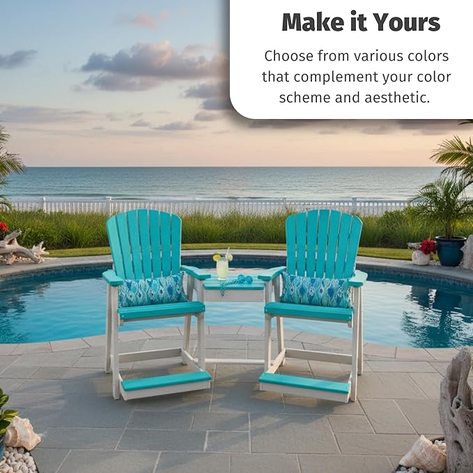 DutchCrafters Plastic Poly Outdoor Bistro Set with 2 Chairs and Attached Center Table, 3 Piece Patio Furniture Set - Amish Made in USA (White & Cedar)