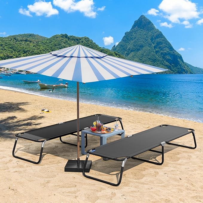 GYMAX Folding Camping Cot 2 Pack, Portable Ultralight Compact Sleeping Cot Bed for Adults with Oxford Fabric, for Outdoor Travel Backpacking Hiking Patio Home Office, 330LBS (2, Black)