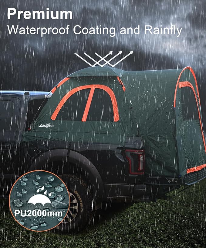 LIBERRWAY Truck Bed Tent for 2 Person, 5.5-5.8 FT Pickup Truck Tent with Waterproof Rainfly Oxford for Camping Travel Outdoor Chevy Silverado 1500 Dodge Ram 1500 Ford F-150 GMC