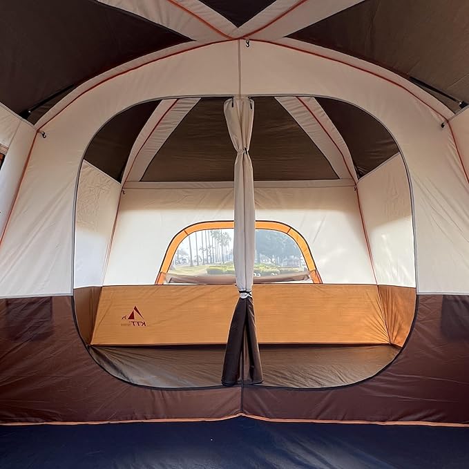 KTT Extra Large Tent 6-10-12-14 Person(Style-B),Family Cabin Tents,2 Rooms,3 Doors and 3 Windows with Mesh,Straight Wall,Waterproof,Double Layer,Big Tent for Outdoor,Picnic,Camping,Family Gathering