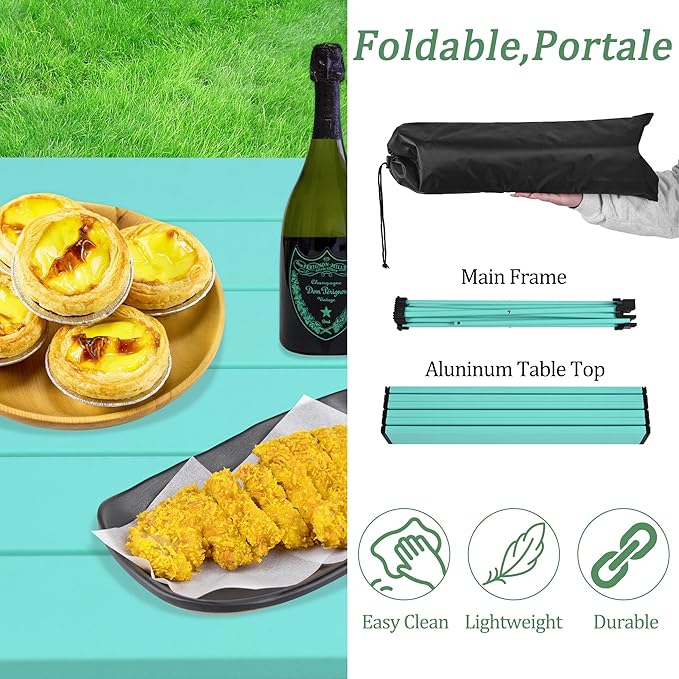 Grope Portable Camping Table with Aluminum Table Top, Folding Beach Table Easy to Carry, Prefect for Outdoor, Picnic, BBQ, Cooking, Festival, Beach, Home (Sky Blue-M)